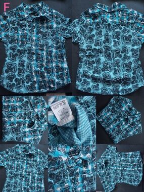 Girls' Blue Patterned Button-Up Shirt